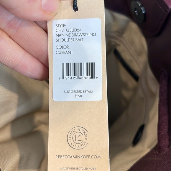 Rebecca Minkoff Nanine Drawstring Shoulder Bag “currant” NWT - Picture 7 of 7